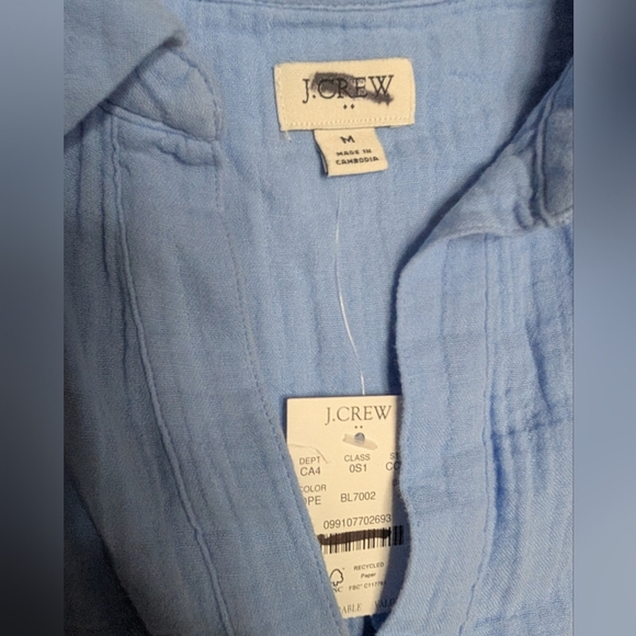 J. Crew Dusti Peri Blue Gauze Popover Short Sleeve V-Neck Mini Dress Size Medium - Picture 3 of 11